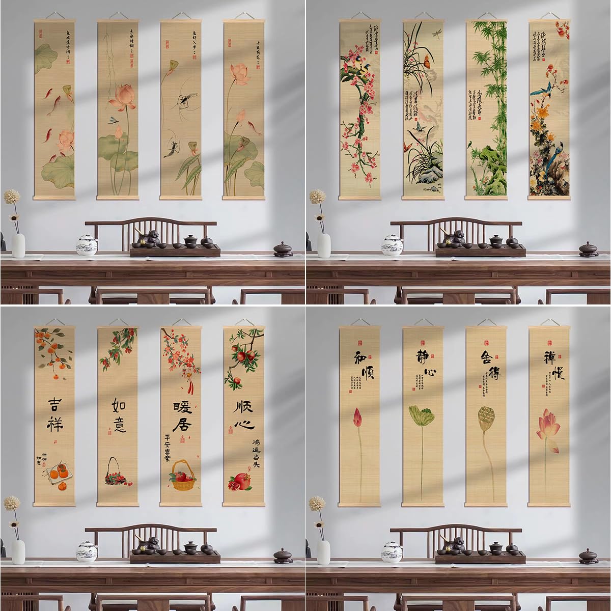 Amazon.co.jp: 中国式すだれ装飾画掛絵書斎客間背景壁玄関画茶室禅意竹
